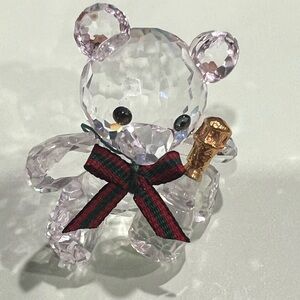 SWAROVSKI Crystal Bear with Champagne and holiday ribbon (missing the flute)